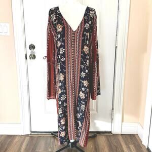 Band of Gypsies women’s M/L boho hippie duster kimono color blue & rust floral